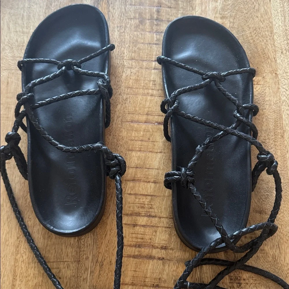 REFORMATION Margaux Women’s Black leather Lace-Up Gladiator Sandals 8 NEW